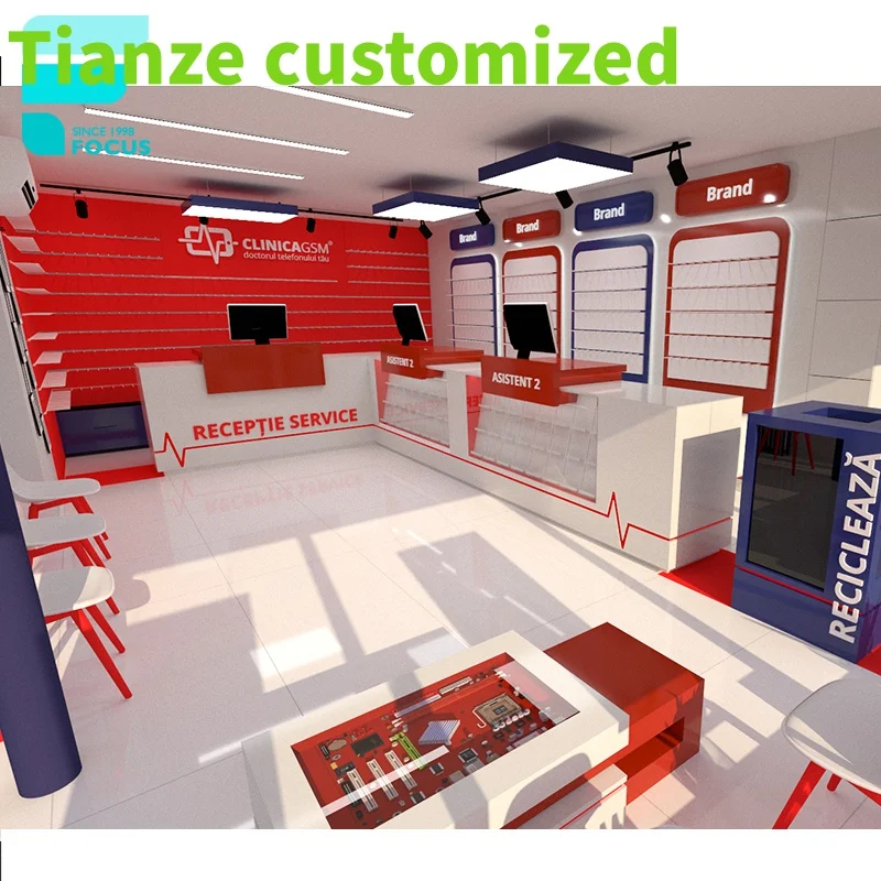 

Customized-Cell phone showroom design mobile phone shelf lockable glass display cabinets mobile shop