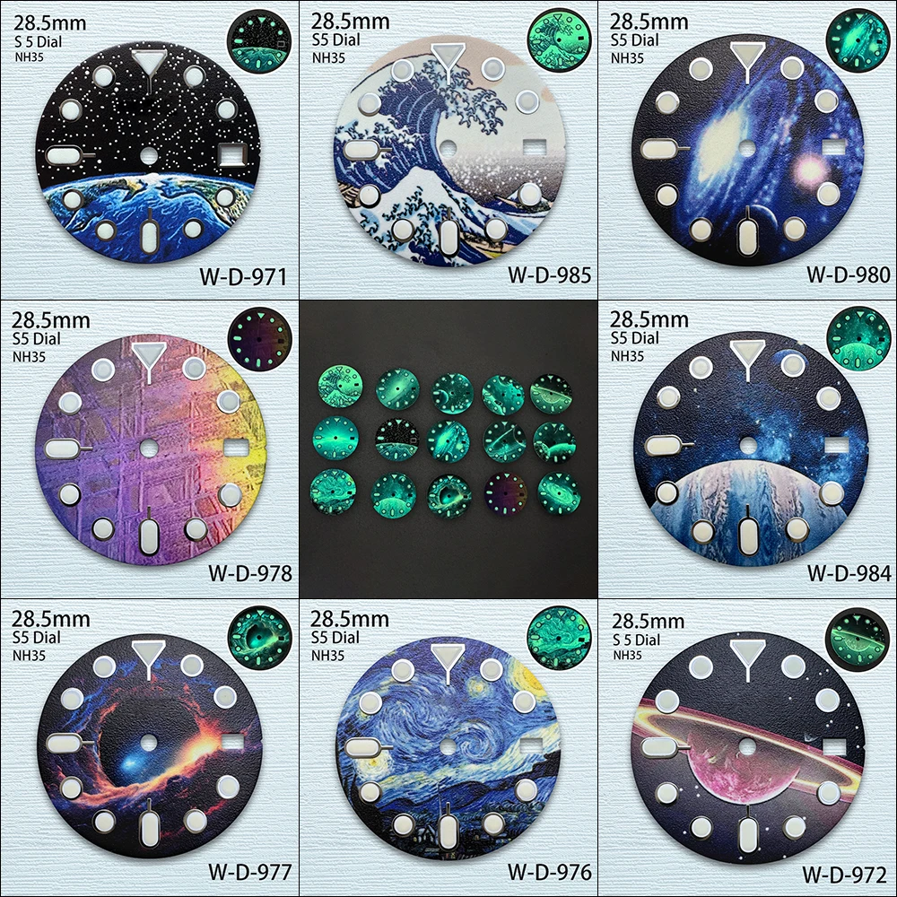 

28.5mm S5 Logo SKX007 Starlit Sky Dial Fit NH35/NH36 Movement C3 Strong Green Luminous High-Quality Watch Modified Accessories