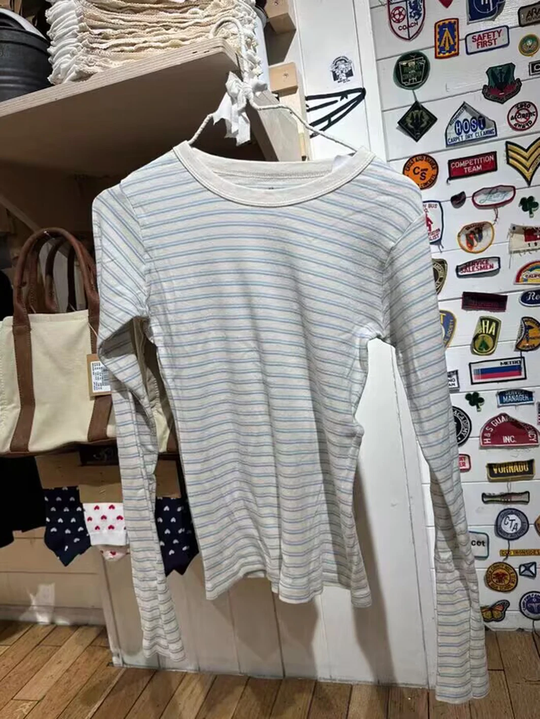 Blue Stripes Sweet Long Sleeve T-Shirt for Woman Clothes O-Neck Slim Tee Tops Autumn Casual Vintage Cute Y2k Top Cotton Tshirt