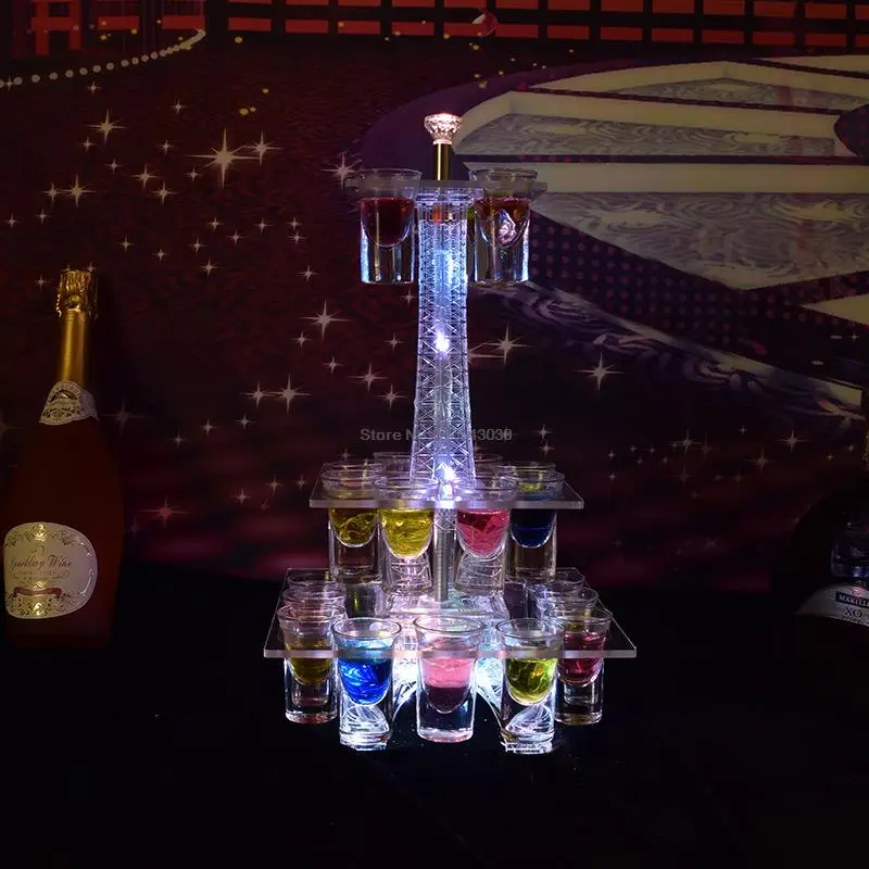 Colorful Luminous LED Crystal Eiffel Tower Cocktail Cup holder Stand Bar KTV wine set charging light cocktail glass