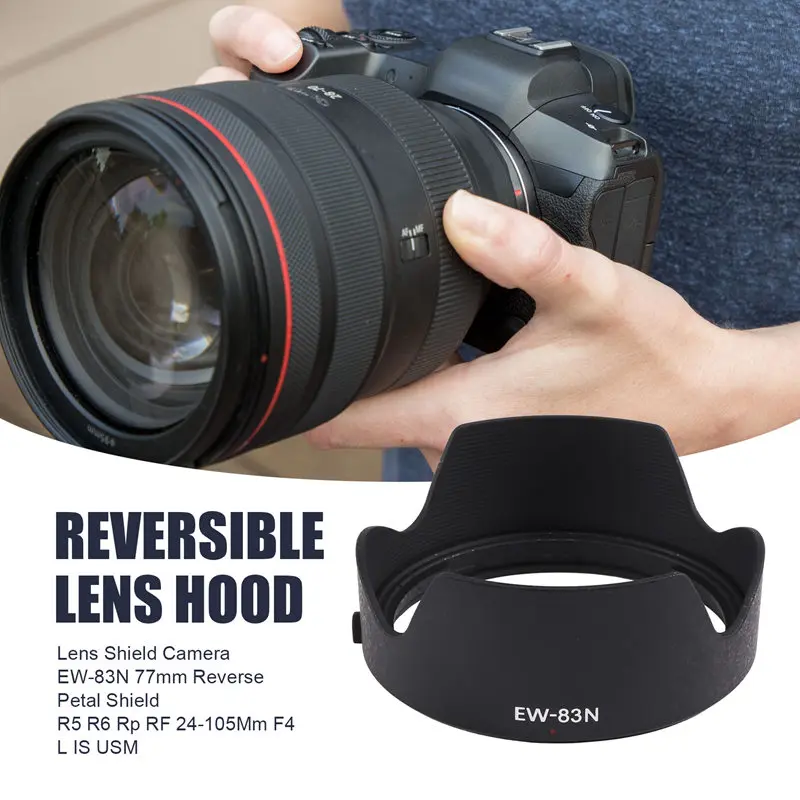 Lensa tudung kamera EW-83N 77Mm kelopak terbalik penutup pelindung bunga untuk Canon Eosr R5 R6 Rp Rf 24-105Mm F4 L adalah lensa Usm