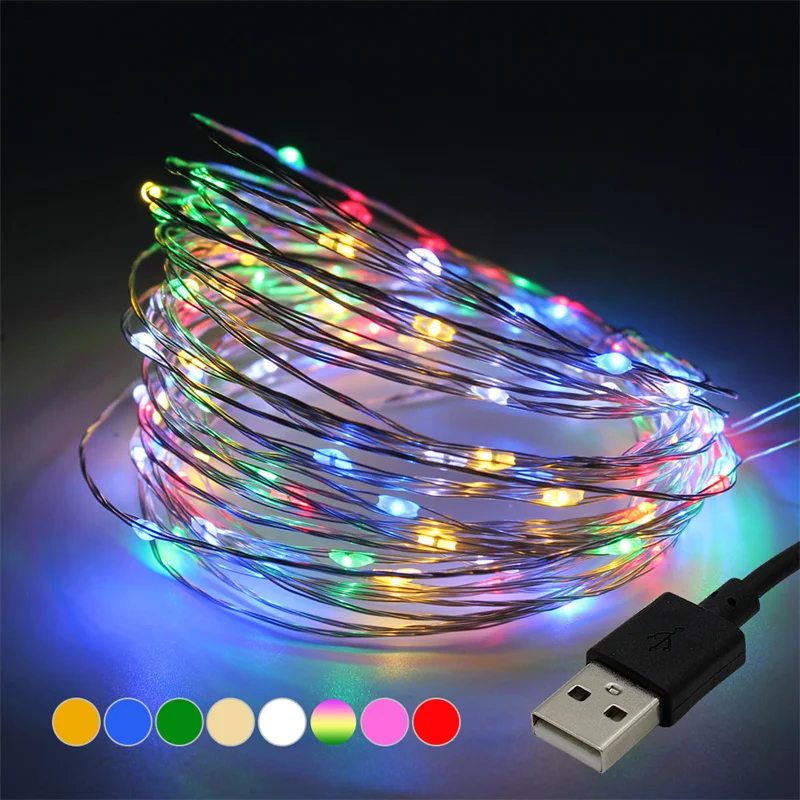 Weiße LED-Lichterkette, 20 m, USB-Lichterkette, wasserdicht, Kupferdraht, Girlande, Lichterkette für Weihnachtsdekoration, Party – Detail 4