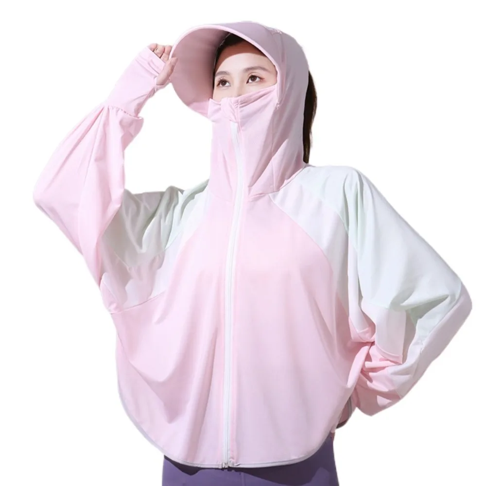 

Sweatshirts Sunscreen Clothing Anti UV Long-sleeved Sunblock Clothing Patchwork Shawl Hooded Hat Sun-Proof Jacket Summer