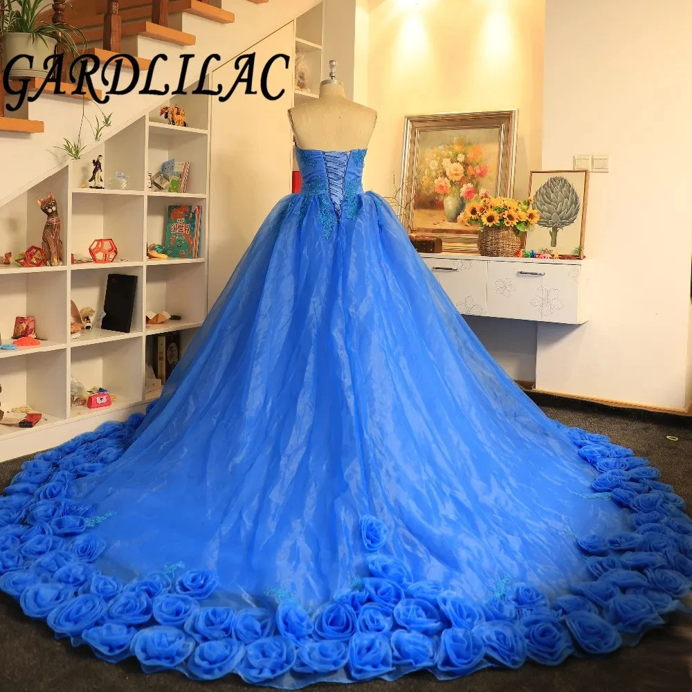 Gardlilac New In Stock Ball Gown  Quinceanera Dresses Organza With Flowers Sweet 16 Dress For 15 Years Debutante Gown