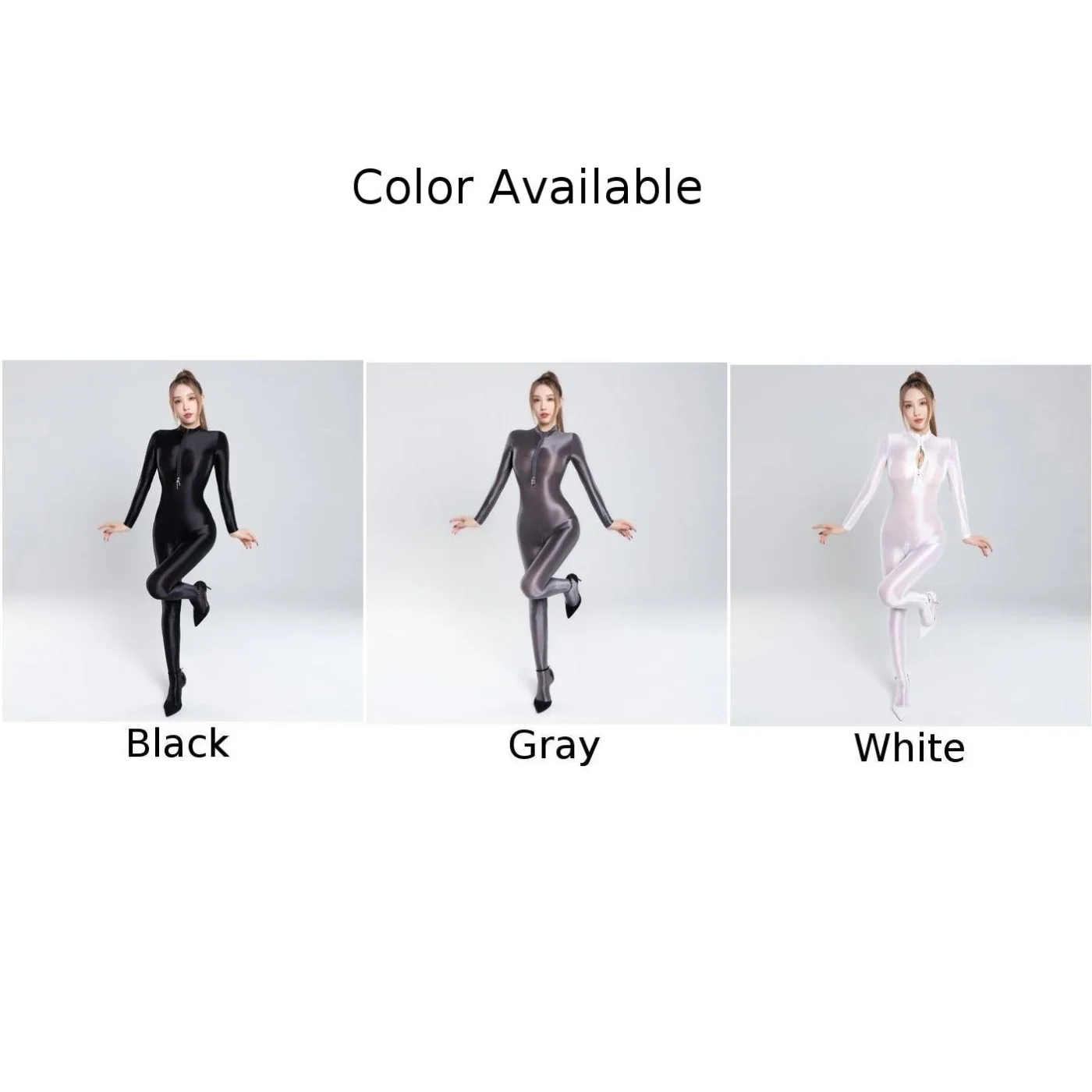 Hot ผู้หญิงบอดี้สูทน้ํามันเงาเคลือบเงาซาตินชุดนอนดูเปียก 2-Way Zip-up Jumpsuit Uniform Temptation ชุดนอน bodysuits