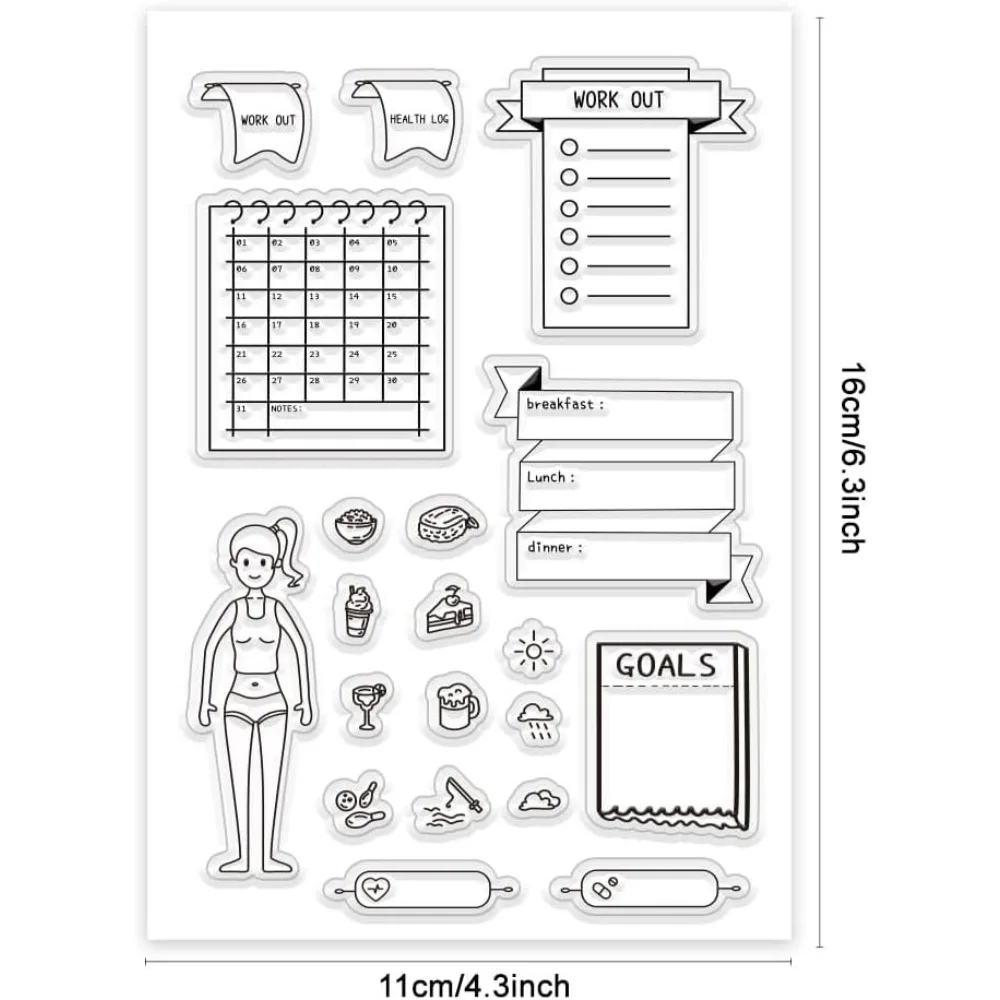 Health Log Clear Stamps Summer Theme Rubber Stamps Sheet Music Silicone Stamp Transparent Stamps for Card Making Photo Album