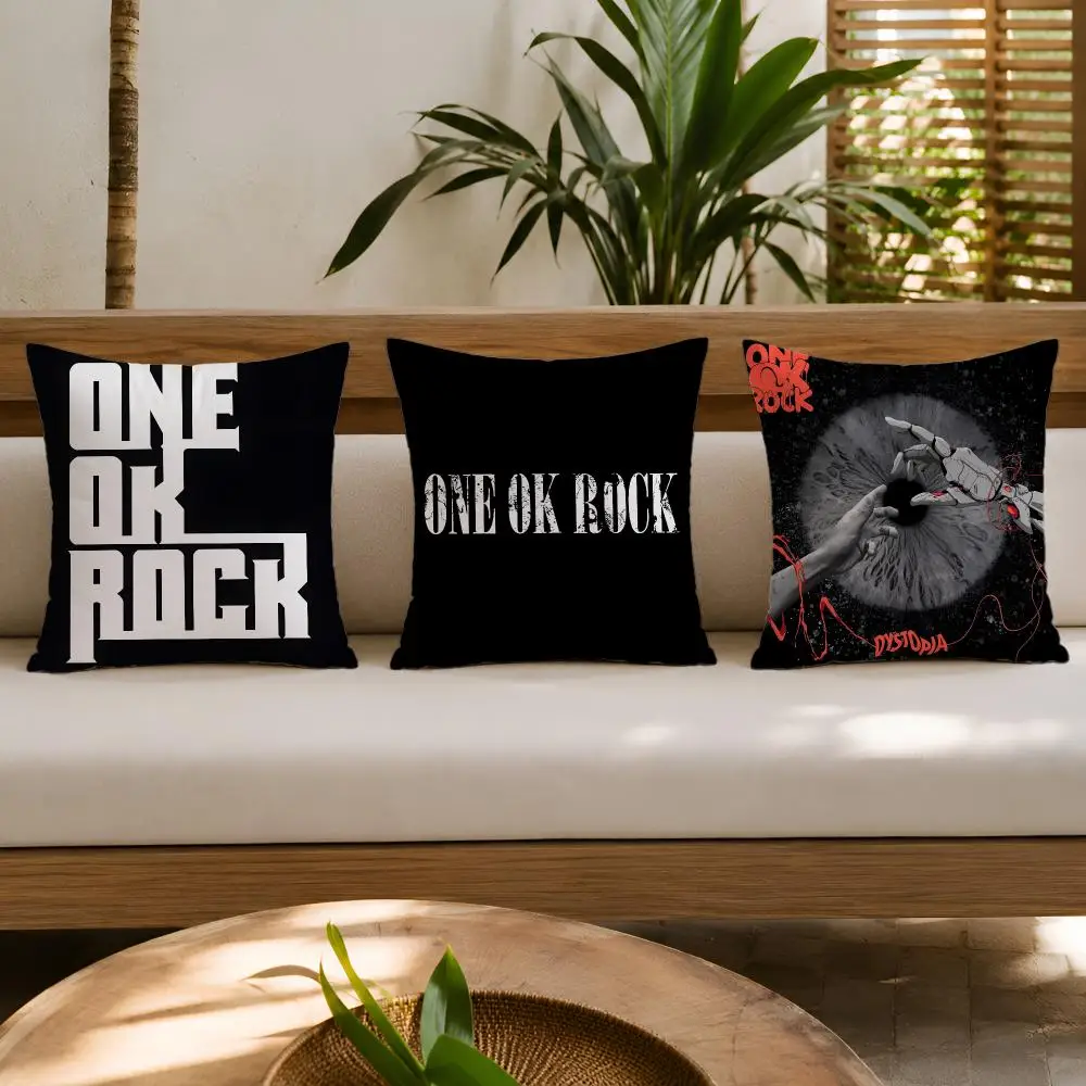 O-ONE OK ROCK Logo Cushion Cover Double-Sided Plush Sofa Cushion Covers Organic Breathable Invisible Zipper