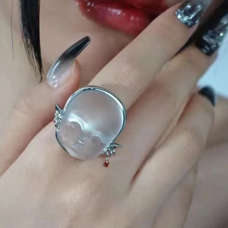 Baby Face Shape Ring incontri Rings Baby Face Elf Ghost Ring anelli aperti anelli regolabili per le dita regalo di gioielli di Halloween per le donne