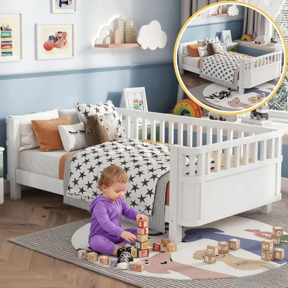 

Кровать Монтессори с защитными перилами, деревянный каркас детской кровати с опорой для решеток, современная детская кроватка от низкого до земли со съемным S