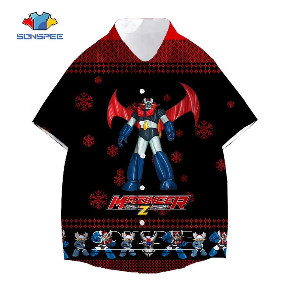 

SONSPEE 3D Printing Japanese Mazinger Z Harajuku Botton Men Women's Anime Robot Oversize Shirt New Short Sleeve Casual Tops