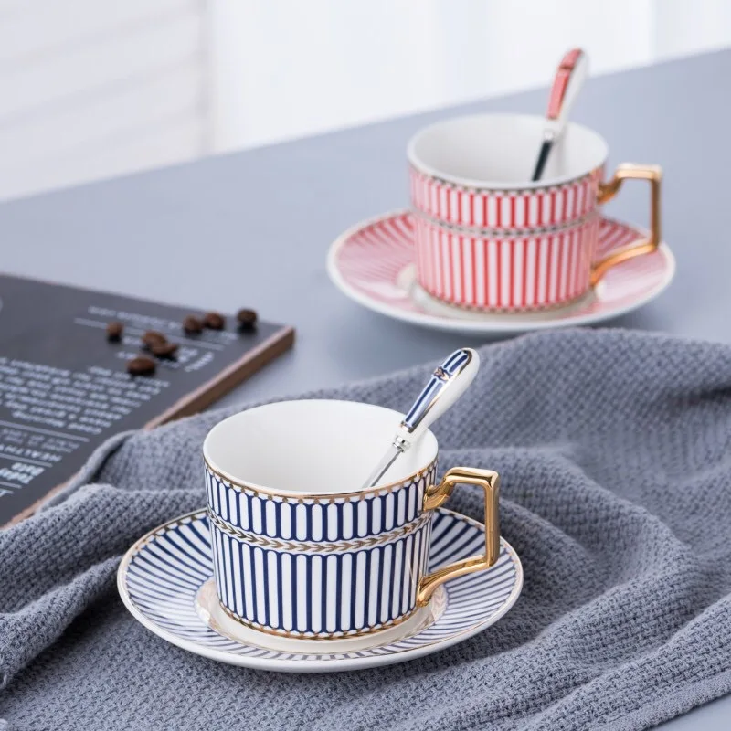 British Style Luxury Moroccan Coffee Cup Saucer Spoon Set Ceramic Mug Porcelain Simple Tea Cup Sets Kitchen Drinkware