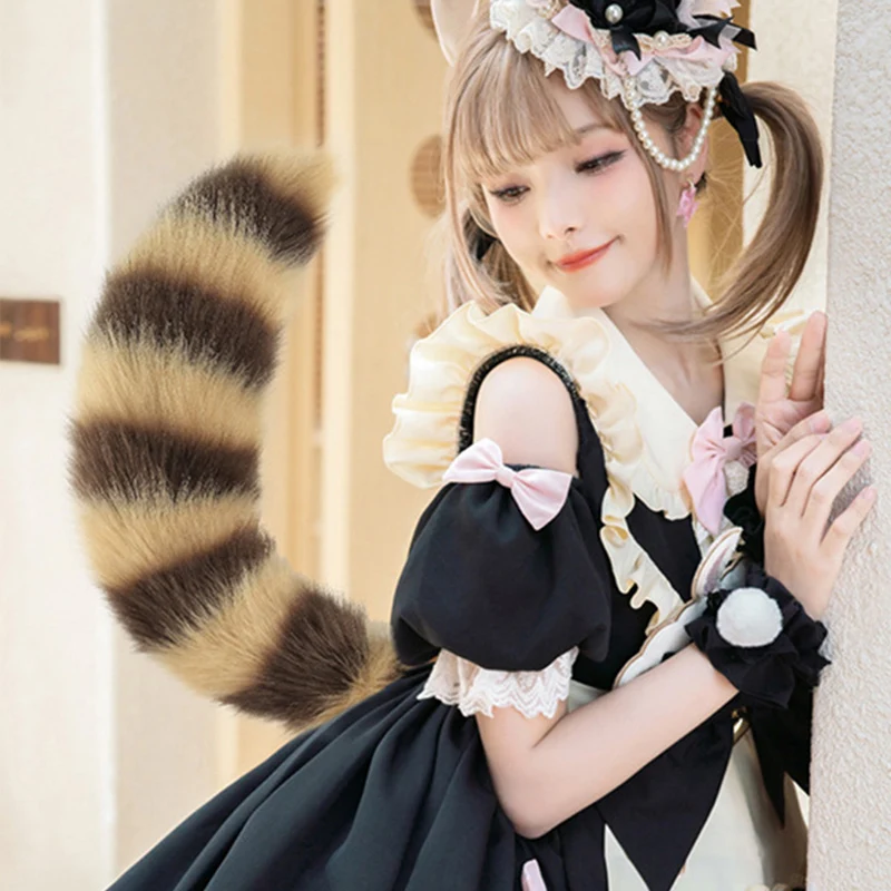 

Simulated Beast Tail Furry Kawaii Fox Tail with 65Cm Animal Cosplay Costume Prop Black and White Wolf Accessories Anime Dress Up