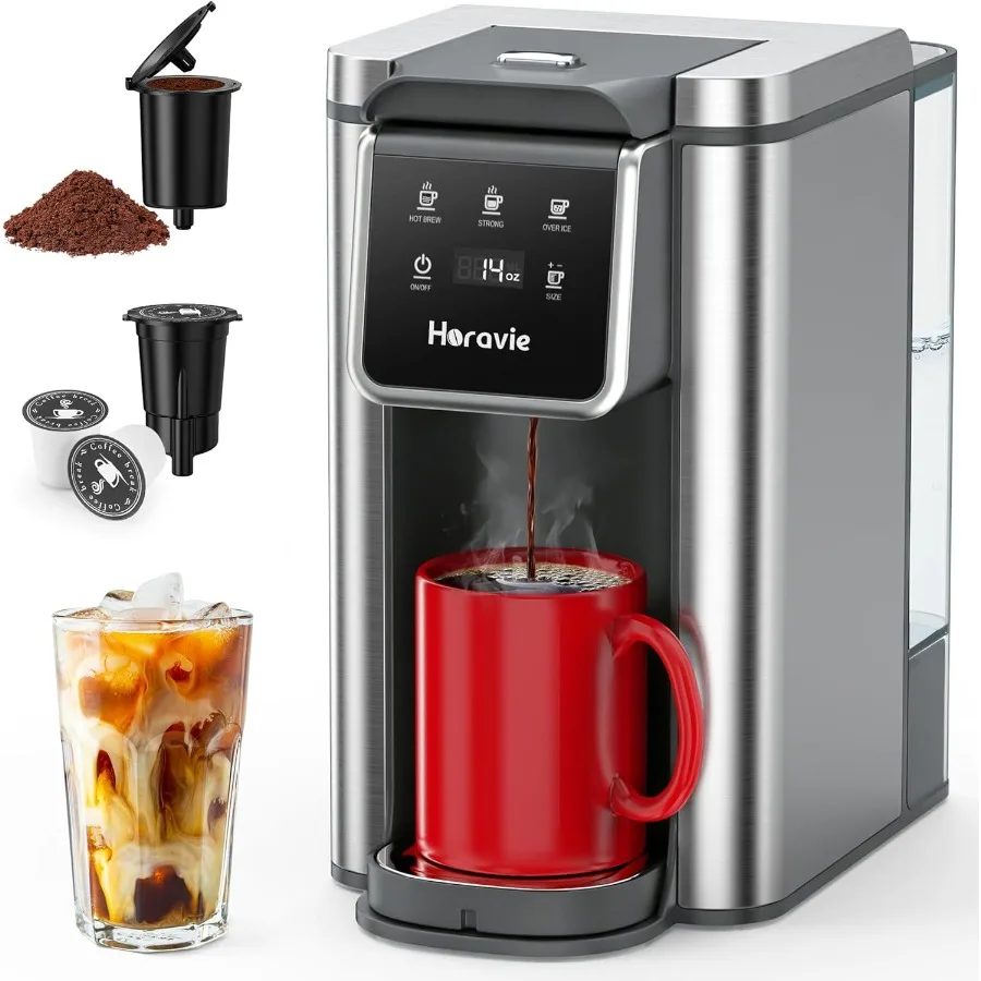 

Single Serve Coffee Maker for K-Cup Pod and Grounds Hot and Iced Coffee 6 to 14oz Brew Sizes Strong Button 50oz Removable Reser