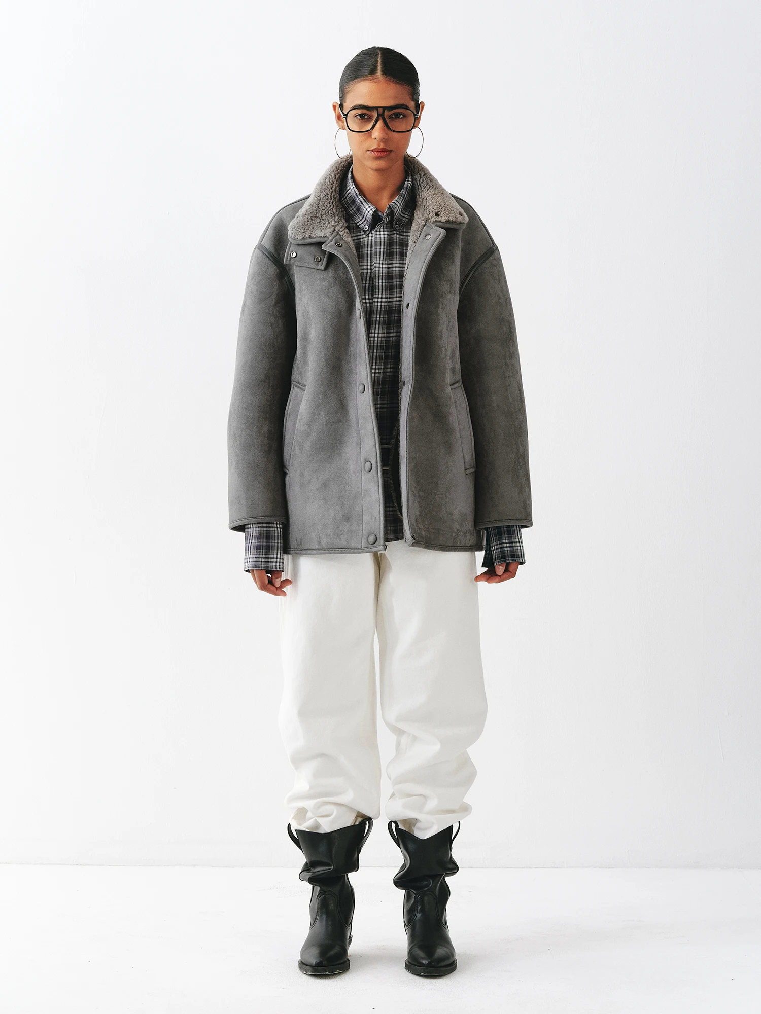 

TAYCO Simple Versatile Retro Double-Sided Lamb Fur Leather Jaet Women's Ele All-Match Top Commute Sle Long Sve