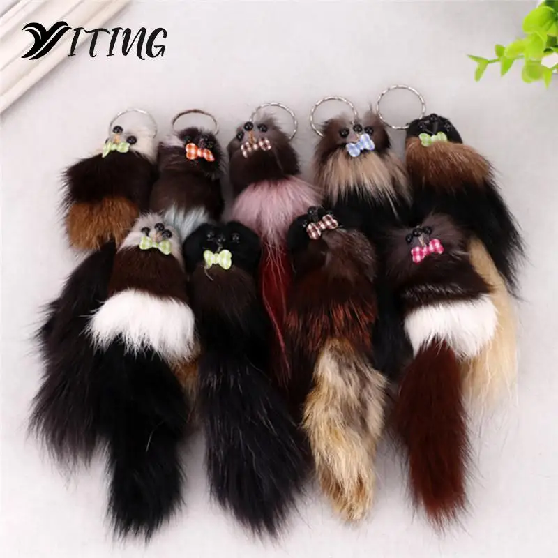 NEW Simulation fox fur Pompon Keychain 17cm Animal Mouse Key Chain   Bag Hanger Car Hanging Pendant Doll