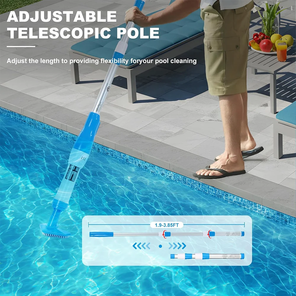 Rechargeable Pool Vacuum Cleaner Handheld Pool Cleaner Pool Skimmer Filter Replaceable Nozzle for Spas Hot Tub Small Pools