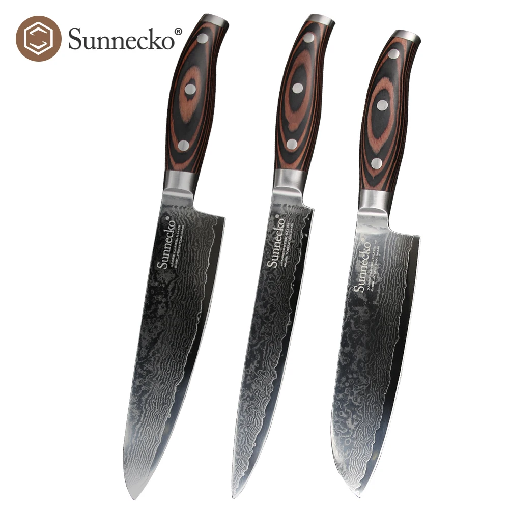 SUNNECKO 1-3PCS/set Damascus Steel Knives 73 Layers 8'' Inch Kitchen Cooking Slicing Chef 7'' Santoku Japanese Style Slicer