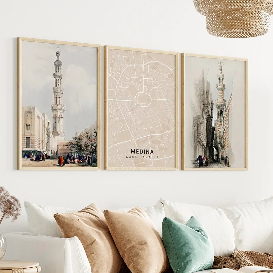 Muslim Holy Land Jerusalem Mecca Medina Mosque Living Room Decor Wall Art Print Watercolor Canvas Painting Posters And Pictures