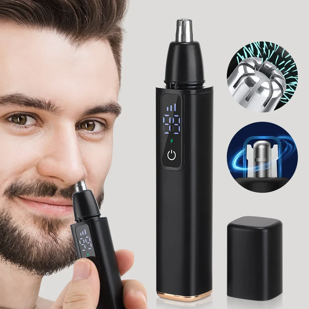 Electric Nose Hair Trimmer Remover LED Display USB Rechargeable Unisex Safety Face Cleaning Care Washable Nose Ear Hair Shaving