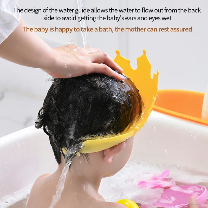 Children Shampoo Cap Crown Baby Shower Cap Adjustable Size Cartoon Bath Visor Infant Hair Shield Ear Protection Waterproof