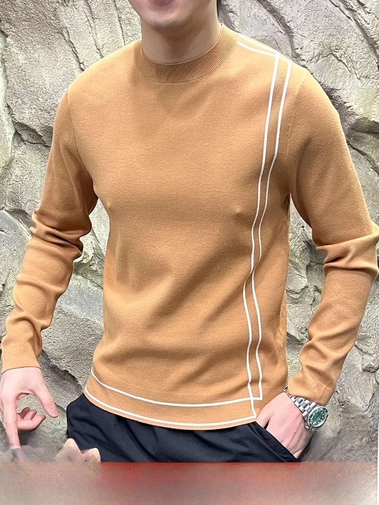 

Ультра-мягкая трикотажная мужская повседневная футболка Long Sve Base irt, теплый шерстяной материал, круглый дизайн, полосатый узор