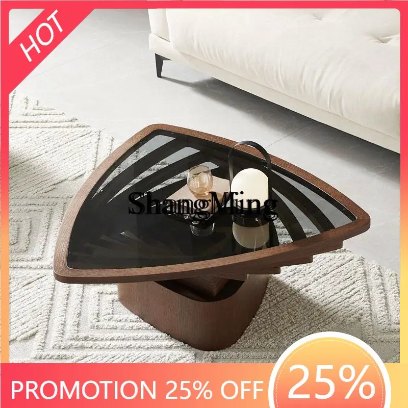 

SM triangle coffee table hollow art creative small apartment living room black tempered glass coffee table