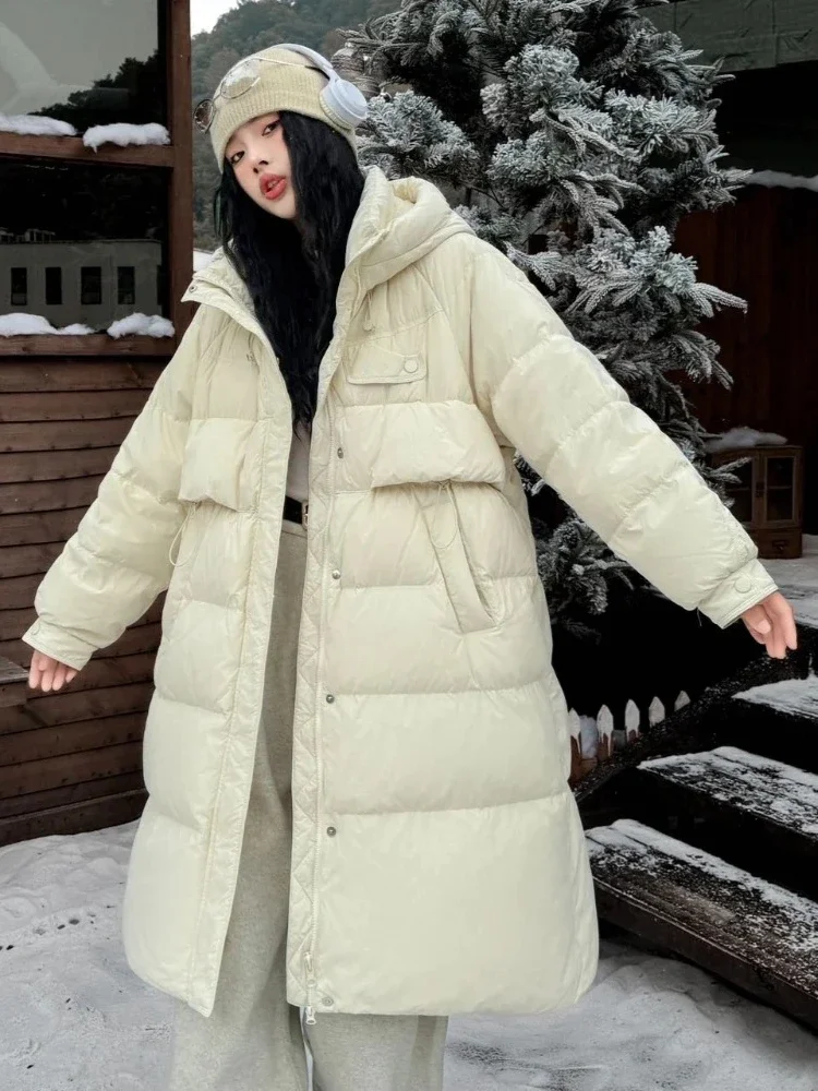 Neue Herbst Winter Mit Kapuze Flauschigen Puffer Jacke Weibliche Neue Verdickt Warme Top Kleidung Frauen Lose Mid-länge Ente Unten mantel