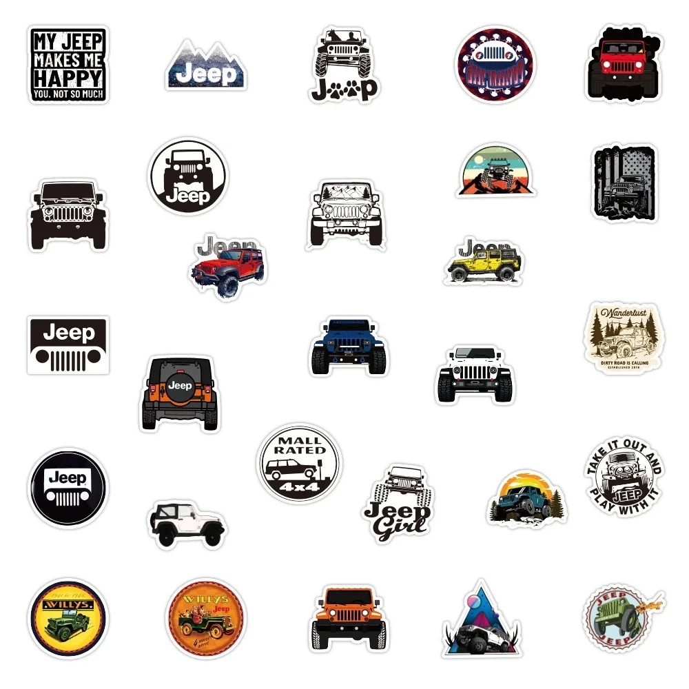 10/30/50PCS Cool Jeep Car Graffiti Stickers Car Motorcycle Travel Luggage Phone Guitar Laptop Classic Toy Waterproof Kid Sticker