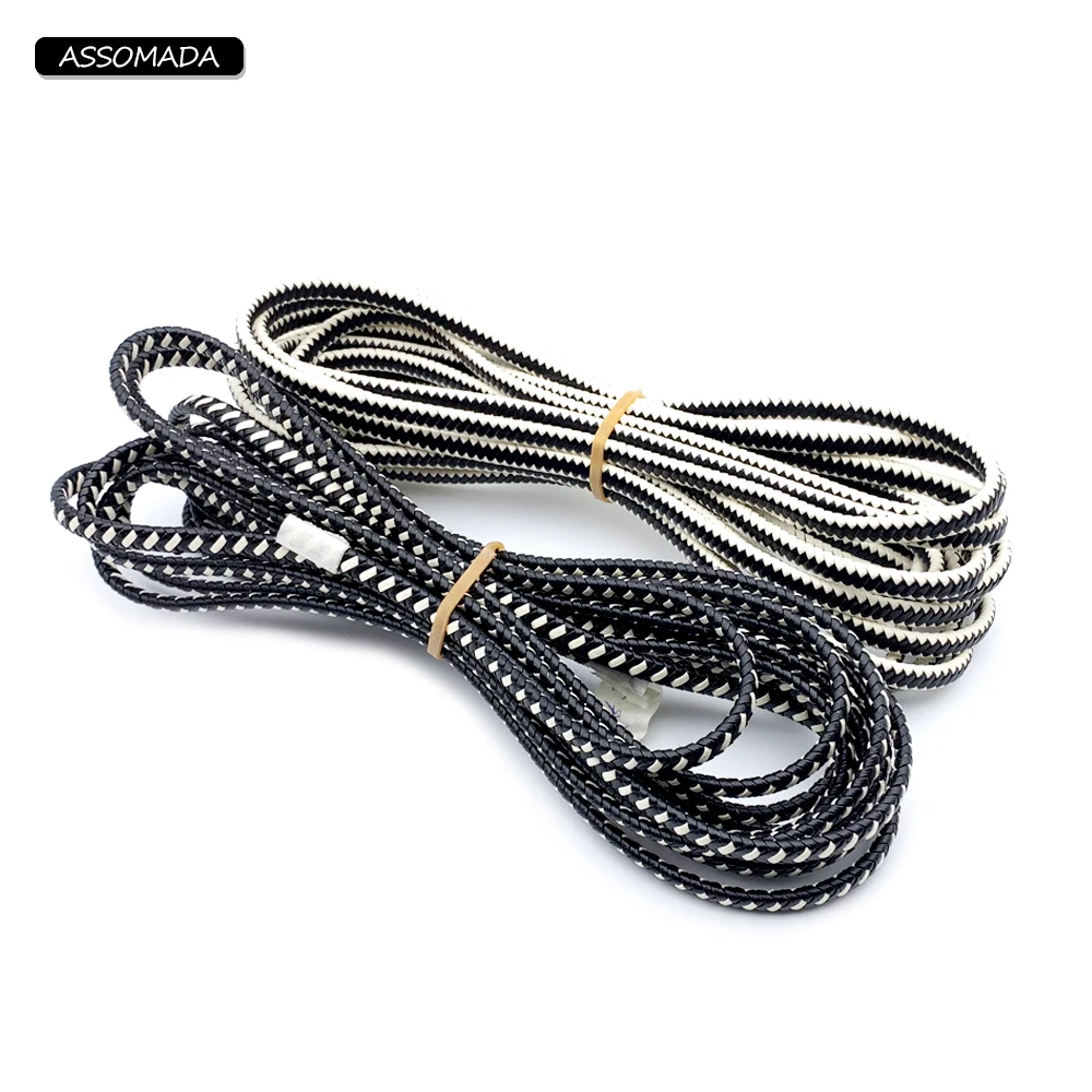 ASSOMADA 8x5mm Braidede Leather Cord Black And White Flat Jewelry Rope Handmade Necklace Bracelet DIY Jewelry Making Accessories