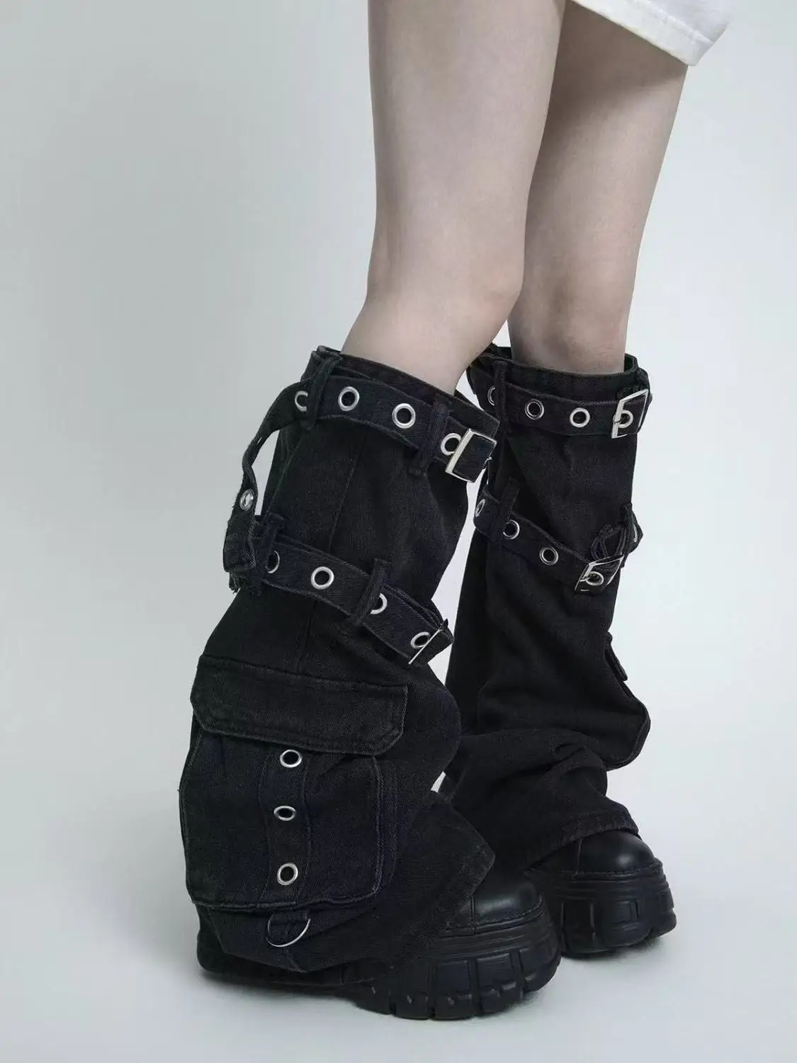 Y2K Aesthetic Wide Leg Denim Socks Stockings Women's Subcultural Punk Y2k Socks Leg Warmers Hot Girls Chic