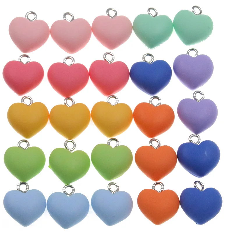 20Pcs 13X15MM Cute 9 Color Heart Resin Earring Charms Diy Findings Kawaii 3D Phone Keychain Bracelets Pendant For Jewelry Making