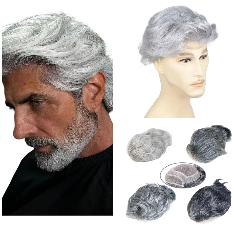 

Парик из натуральных волос для мужчин, 8x10 дюймов, моно-база с серой кружевом, из искусственной кожи, выберите 1B20 1B60 1B90 # 4 # 7. Для идеального цвета.