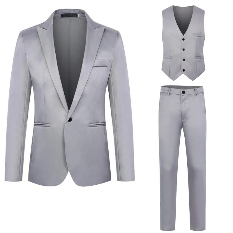 Men 3 Piece Suit Set Single Button Blazer Waistcoat Dress Pants Slim Fit Formal Wedding Groomsman Business Office Tuxedo Outfit