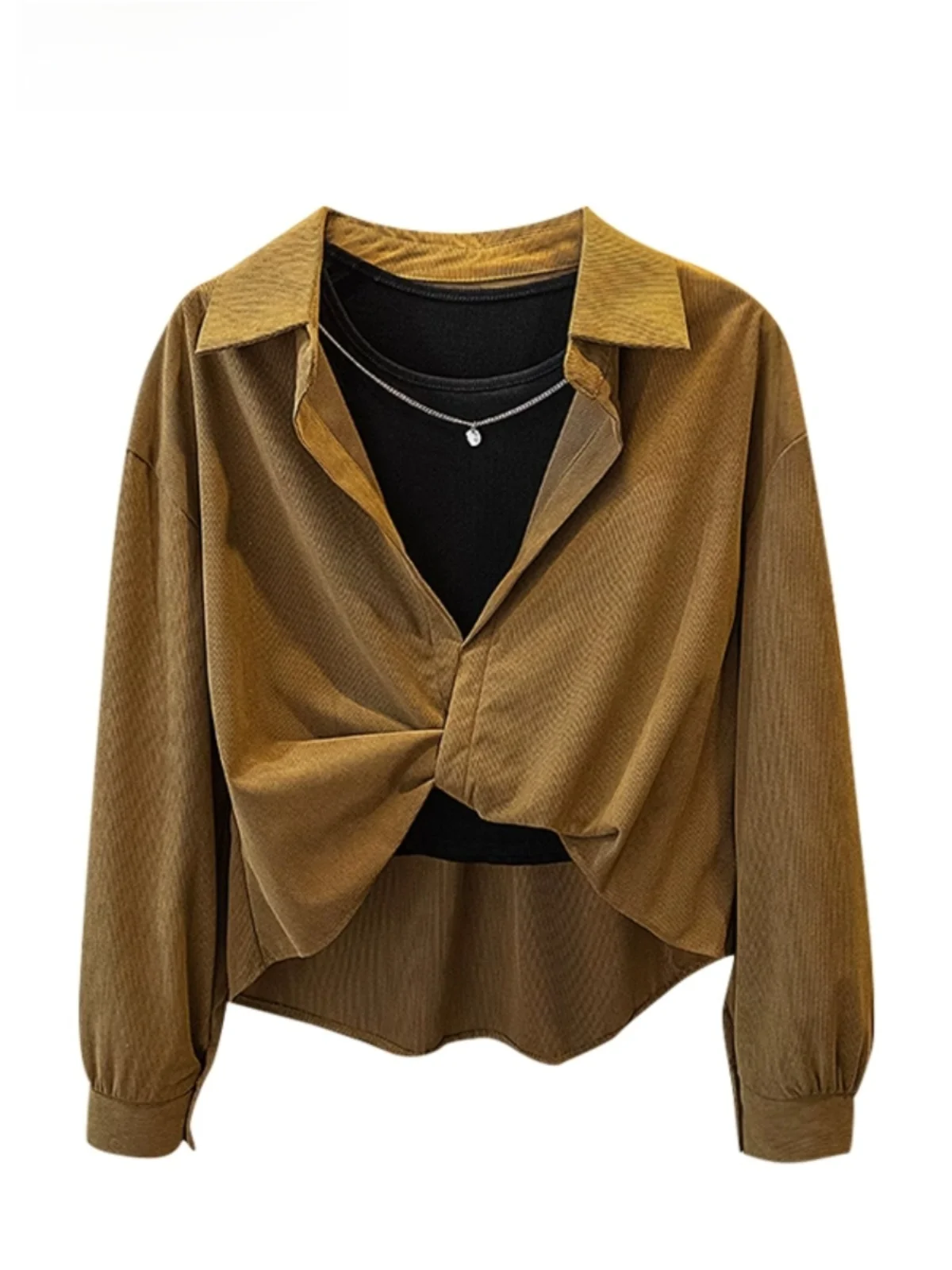 

Faionable Anti-Aging Large Size Women's Spring Outfit Long Sve Base irt Two-Piece Set Korean Sle Commute Cotton Blend