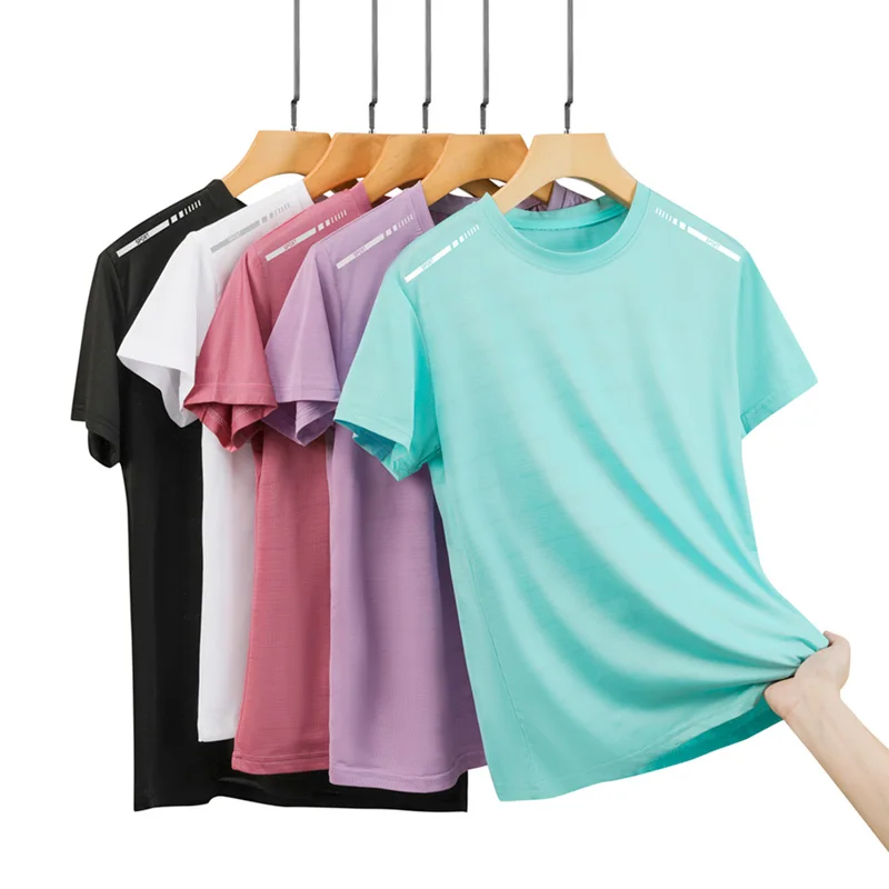 Sommer frauen Mesh Kurzen Ärmeln Straße Jogging Fitness Einfarbig Atmungsaktive T-shirt Frauen Reflektierende Streifen Sport T-shirt