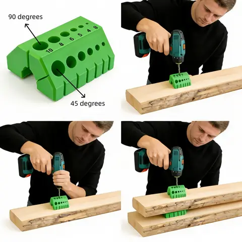 Portable 45°/90° Angle Drill Jig Precision Guide 3-10mm Numerical Scale Electric Drill Woodworking Cable Railing Beveled Joint