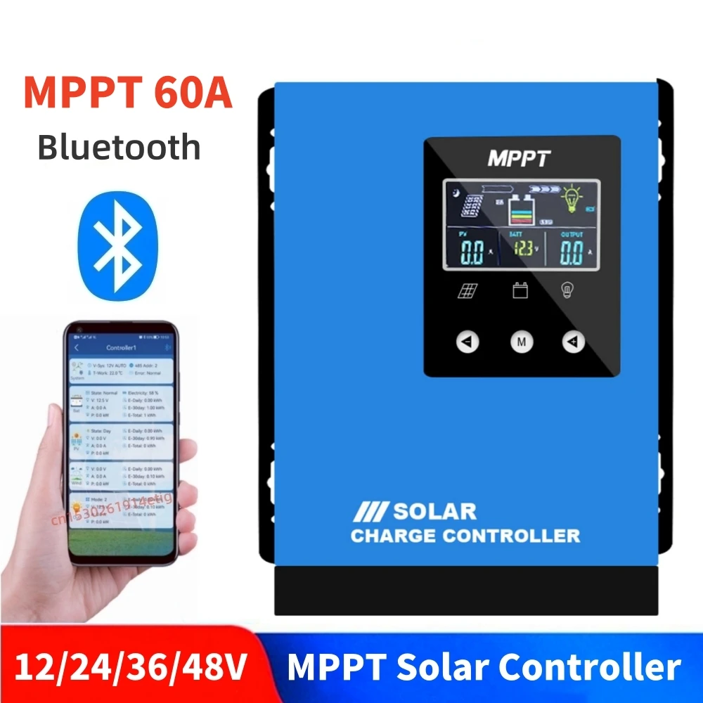 40A 60A MPPT Solar Charge Controller 150VDC Bluetooth Regulator For 12V LiFePO4/12V Lithium/12V 24V 36V 48V Lead-Acid Battery