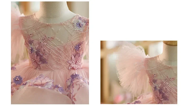 Children\'s Princess Ball Gown Host Piano Performance Wedding Birthday Baptism Girls Party Dresses A4065  Bridesmaid Dresses