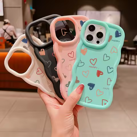 Love Heart Wavy Phone Case For Samsung Galaxy A05S A05 A04 A04E A51 A22 A12 A30 A20 A50 A03S A21S A11 Soft Candy Color Cover
