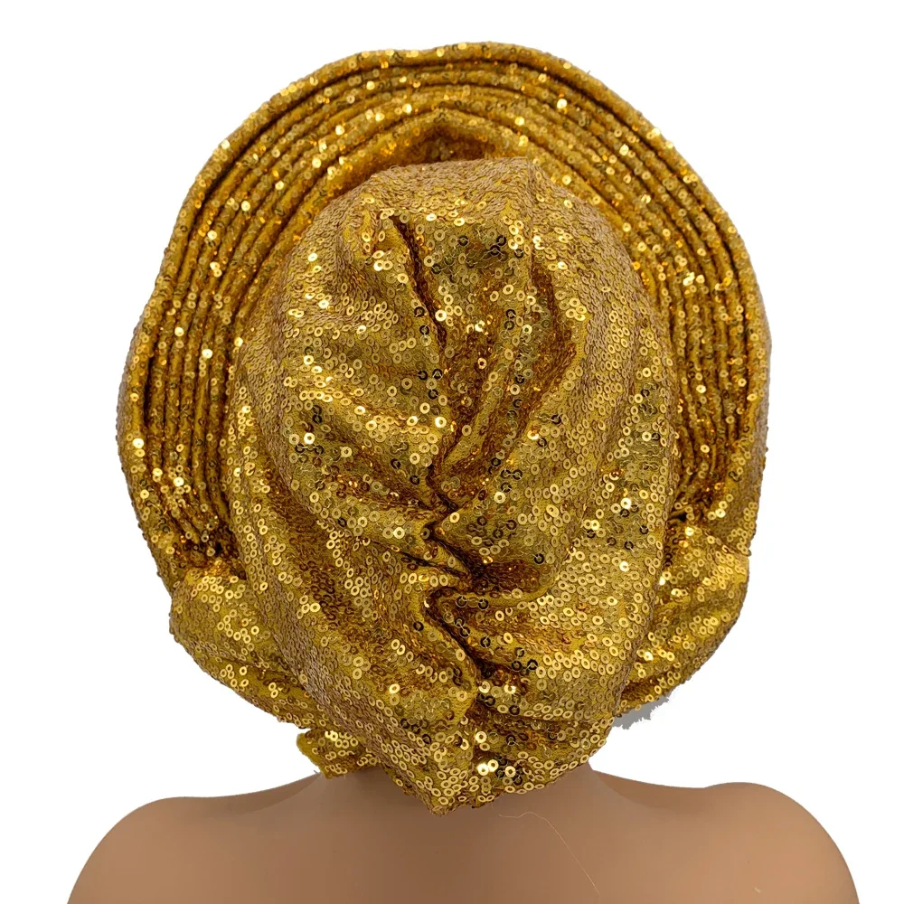 Nigeria Wedding Geles Female Head Wraps Lady Headpiece NEW Sequins Turban Cap for Women Ready to Wear African Auto Gele Headtie