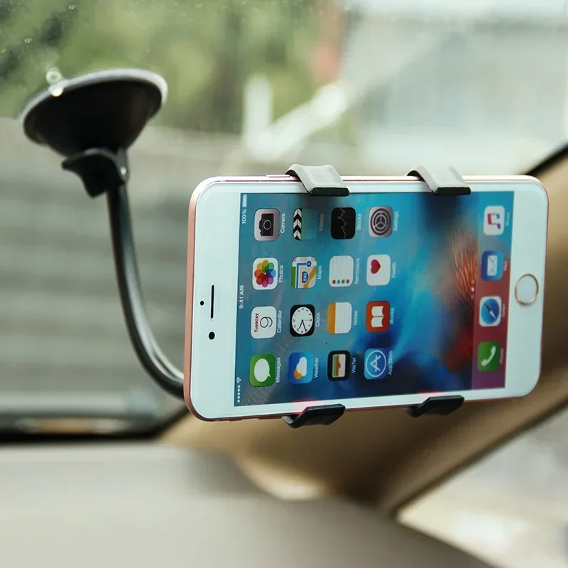 360 Rotate Sucker Car Phone Holder Windshield Cell Phone Support for IPhone 12 13 XR XS Long Arm Clip Mobile Phone Stand Mount