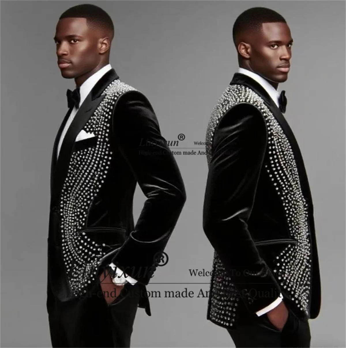 

Мужской костюм с блестящими кристаллами, модный бархатный пиджак для жениха, приталенный свадебный мужской Ropa Hombre, комплекты из 2 предметов, индивидуальные смокинги для жениха
