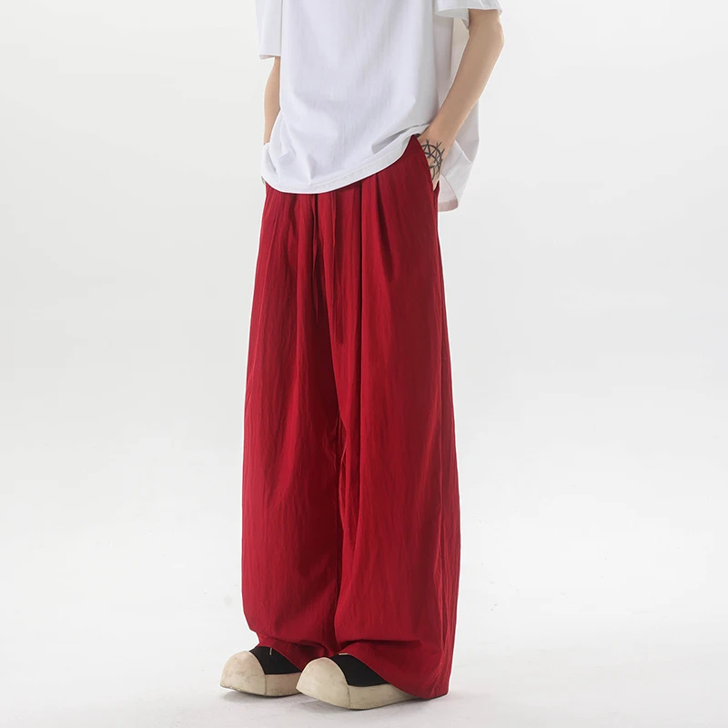 Multicolor Yamamoto Pants Mens Casual Elastic Waist Wide Leg Pants Hip Hop Baggy Trousers Thin Summer Beach Pants