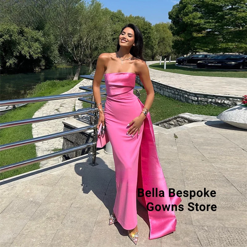 Rosafarbene, elegante Abendkleider für Hochzeiten, trägerloses Satin-Kleid für besondere Anlässe, Hochzeitsgastkleid nach Maß