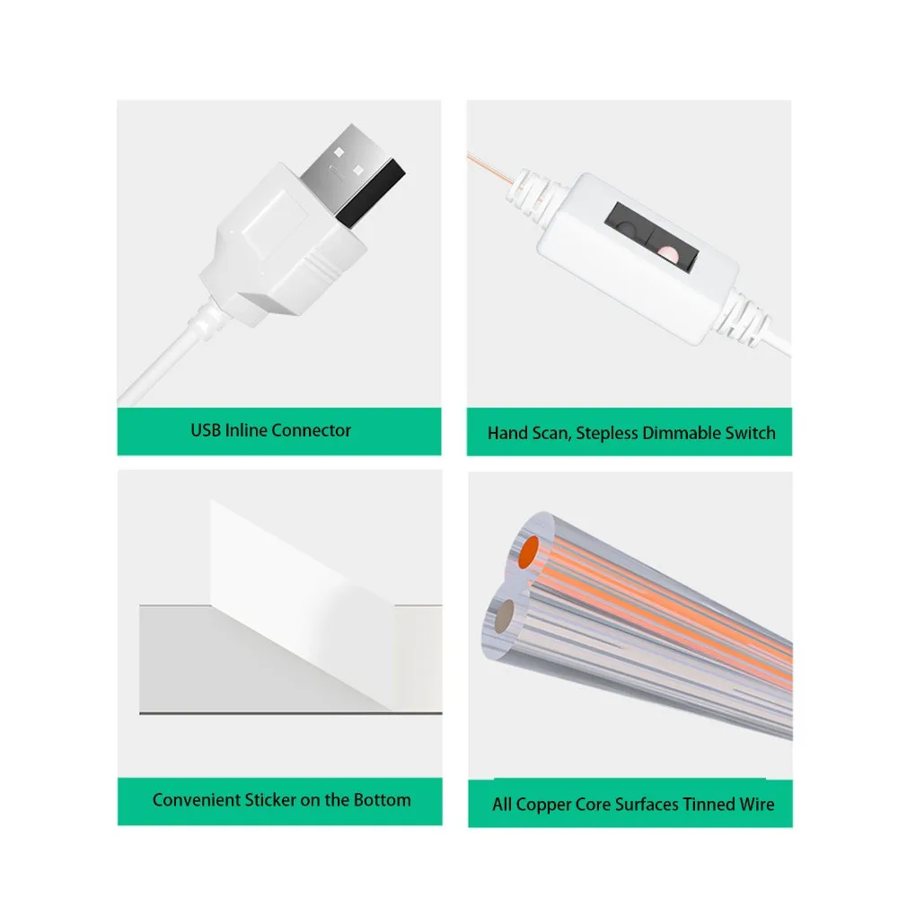 USB Powered Vanity Mirror Light Stepless Dimmable Hand Sensor Control LED Mirror Strip Light Neutral White 4000K CRI 80+