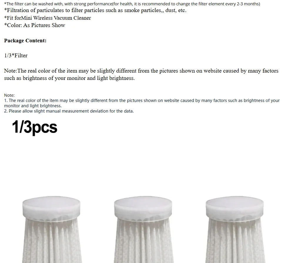 

1/3pcs 656/107 Hypa Filter Element Dust Filters For Mini Wireless Car Vacuum Cleaner Efficient Filtration Home Replacement Parts