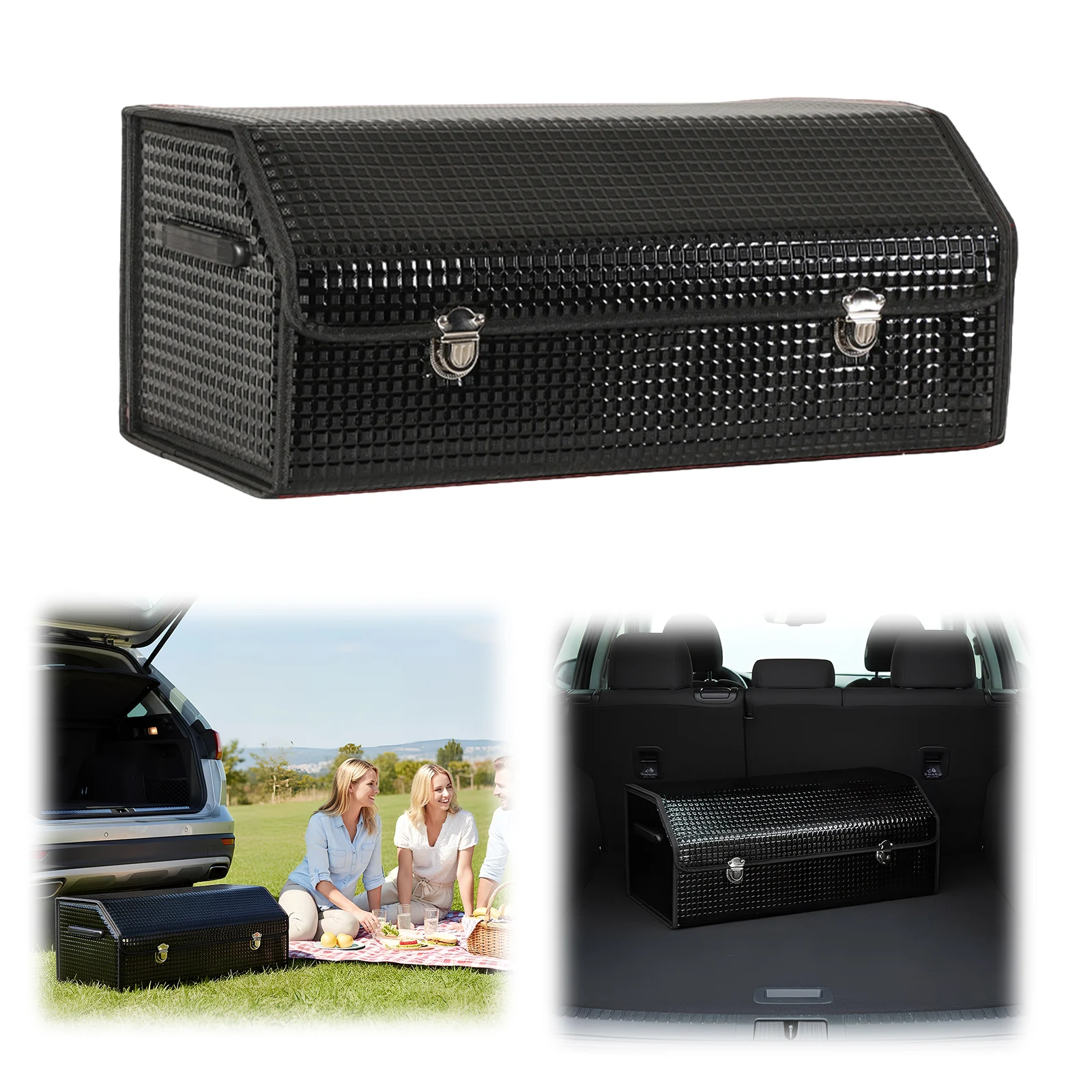 

Foldable Cargo Trunk Storage Box for SUV Large Car Trunk Storage Organizer Collapsible Cargo Bins 25.98x11.81x11.81in with Lid