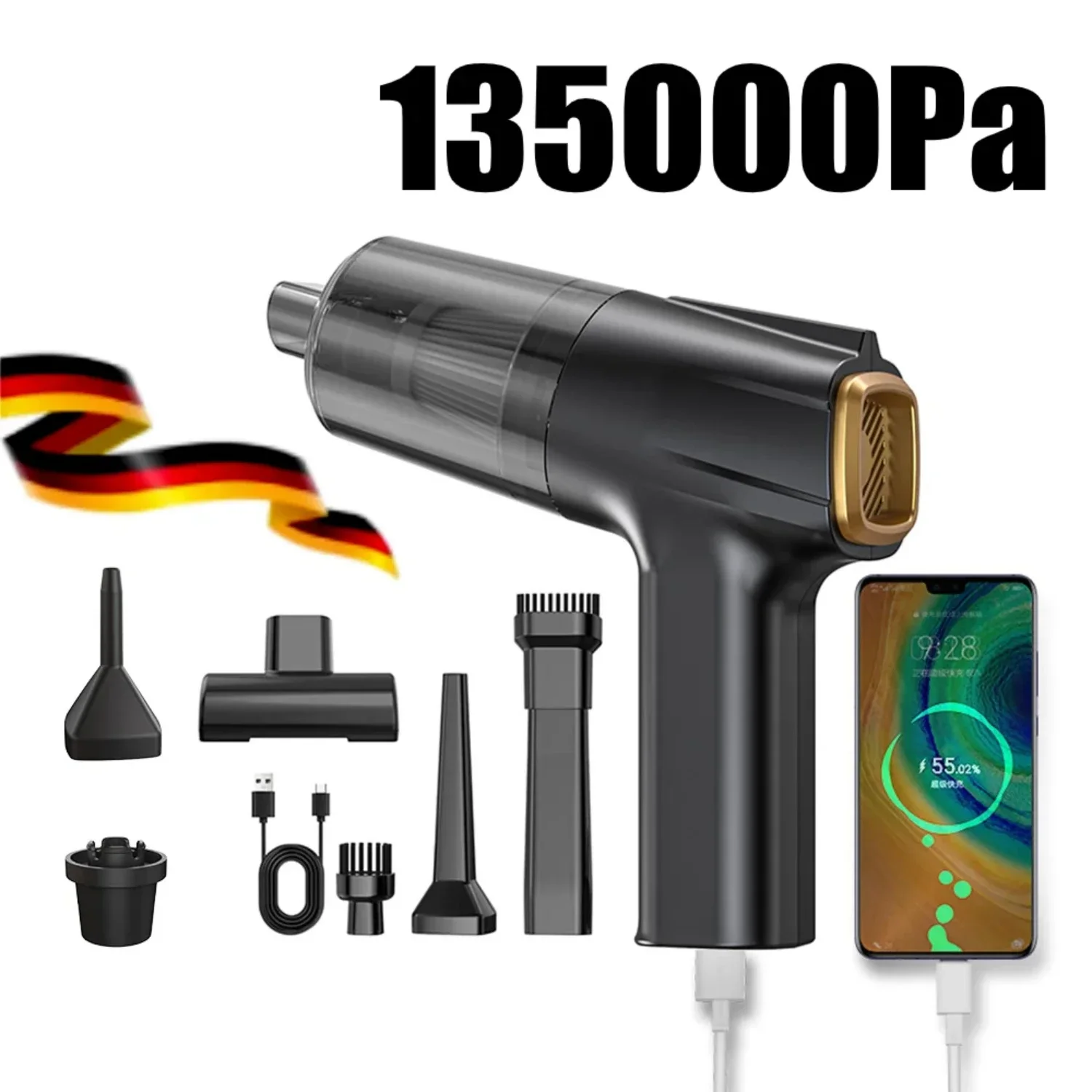 

Portable Wireless Car Vacuum Cleaner 135000PA Handheld Cleaning Machines with Power Bank