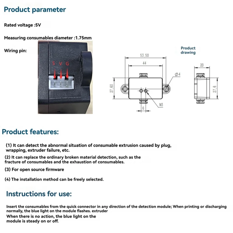 ABKI-For IR3 V2 Filament Detection Module Sensor Formarlin 2.0/Klipper Firmware Automatic Runout Detector