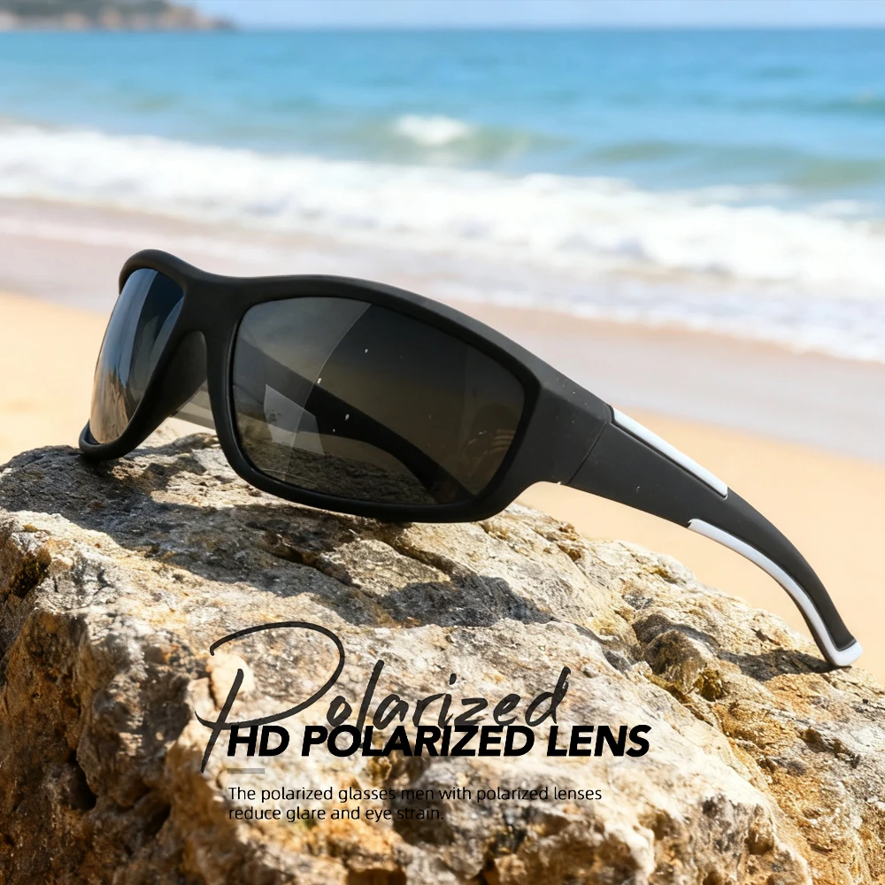 عدسات رياضية مستقطبة للرجال، عدسات PC غير قابلة للكسر، حماية نظارات سوداء عالية الجودة، والقيادة - إطار أسود، نظارات مستقطبة